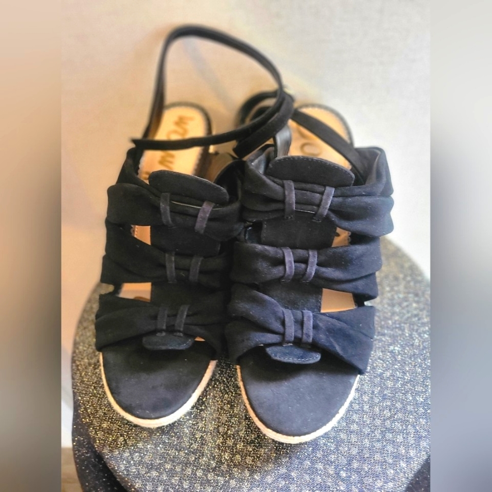 EUC Sam Edelman black wedged sandals Size 10 - Picture 1 of 5